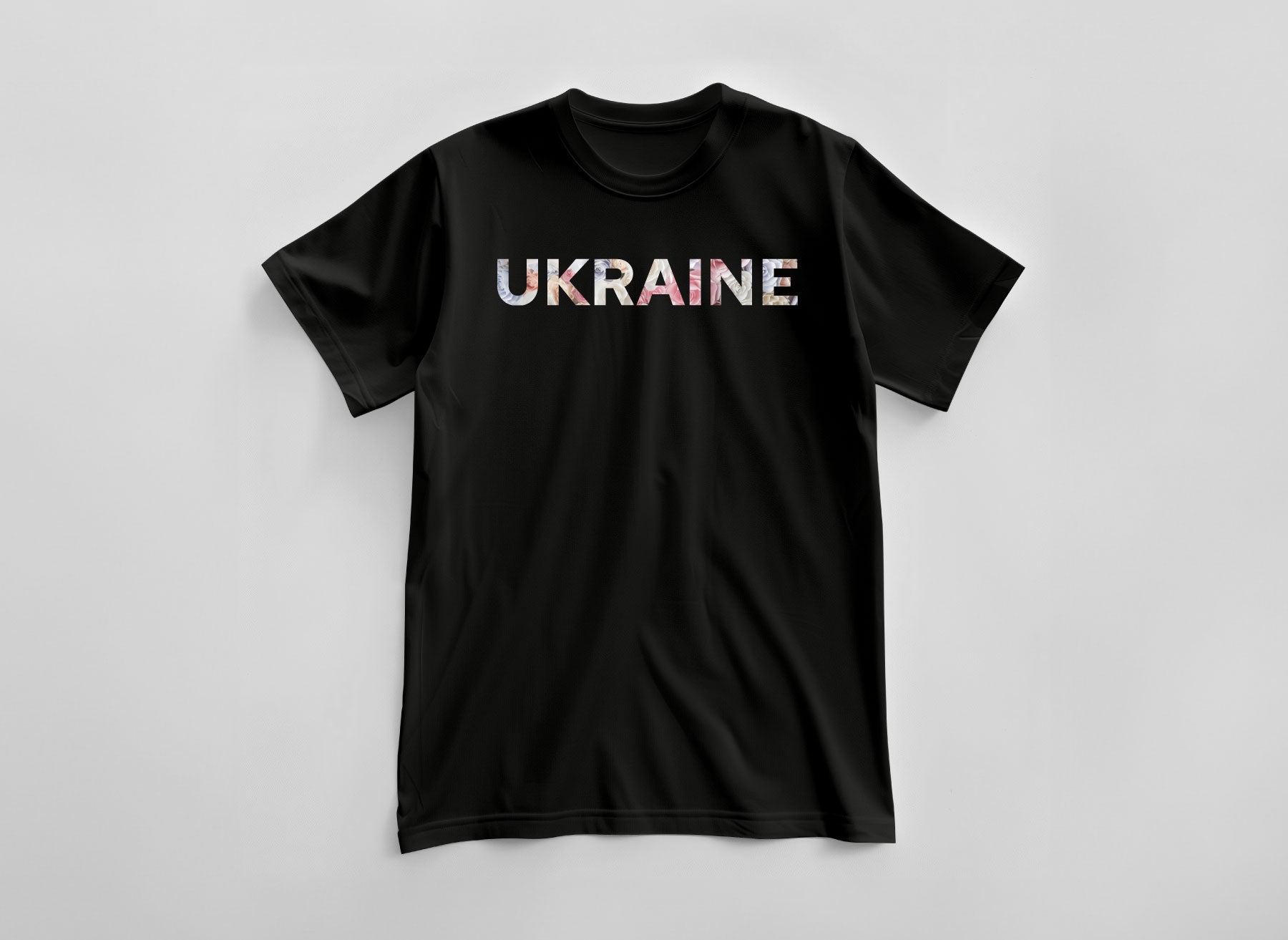 Black T-shirt with Ukraine print in pastel colors from Azure and Gold