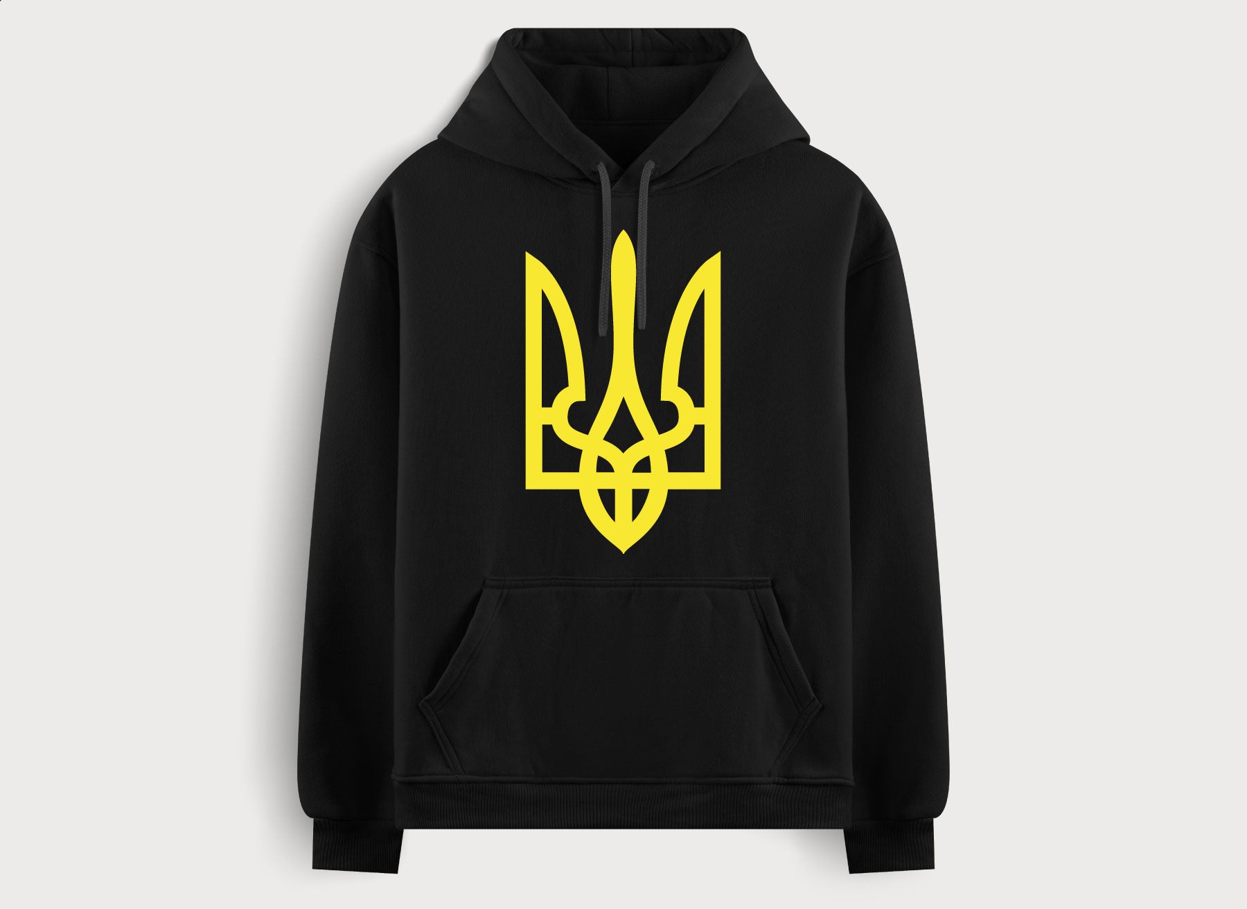 black hoodie with a print in the form of the coat of arms of Ukraine by Azure and Gold