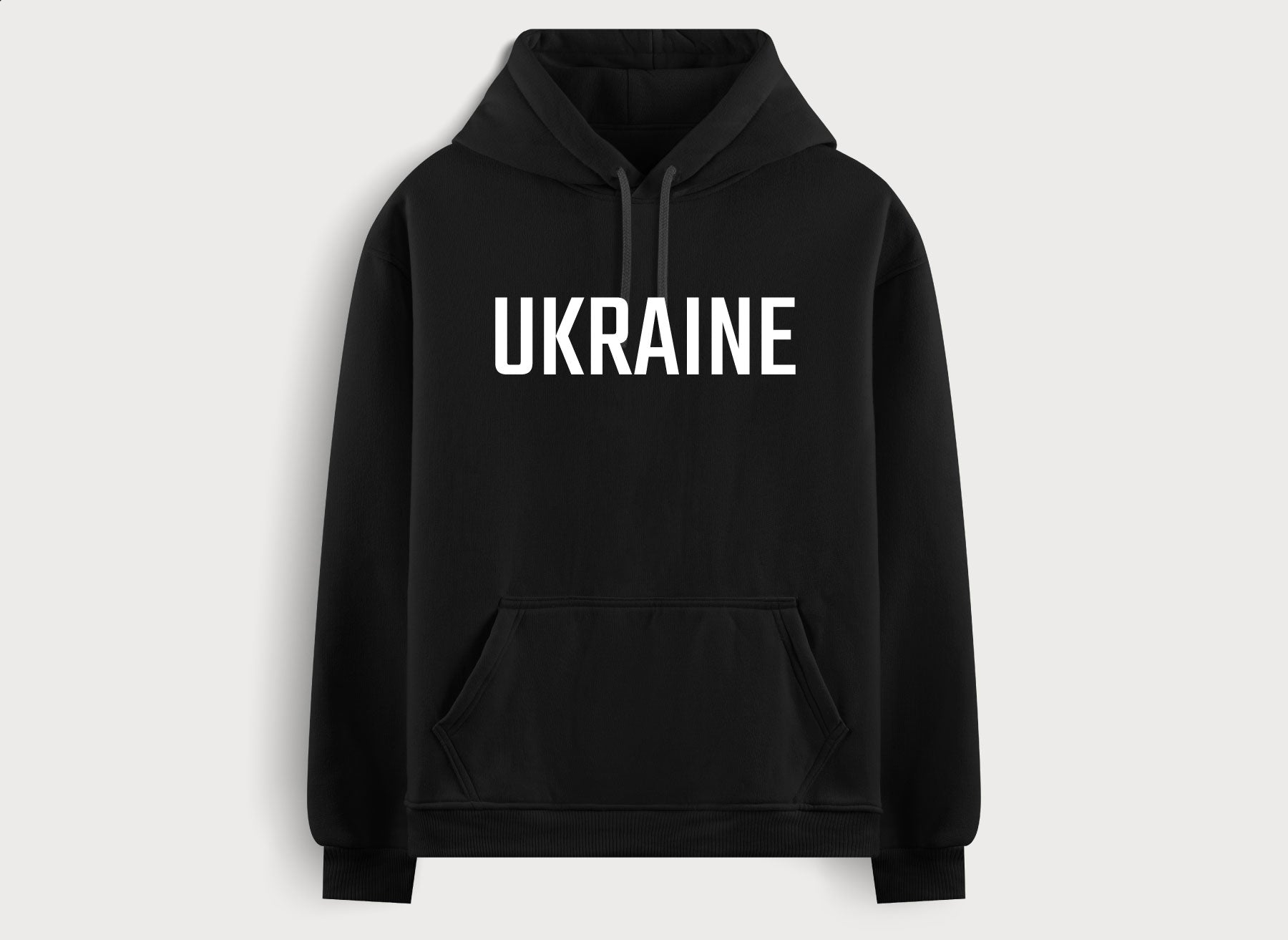 black hoodie with a large print in the form of the word Ukraine by Azure and Gold