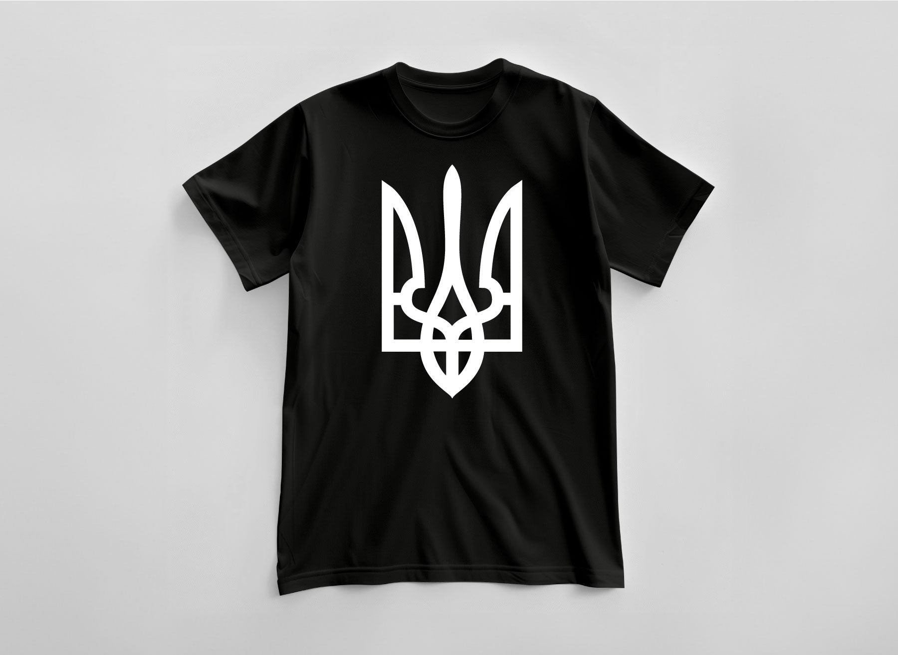 Black T-shirt with a large print in the form of the coat of arms of Ukraine by Azure and Gold