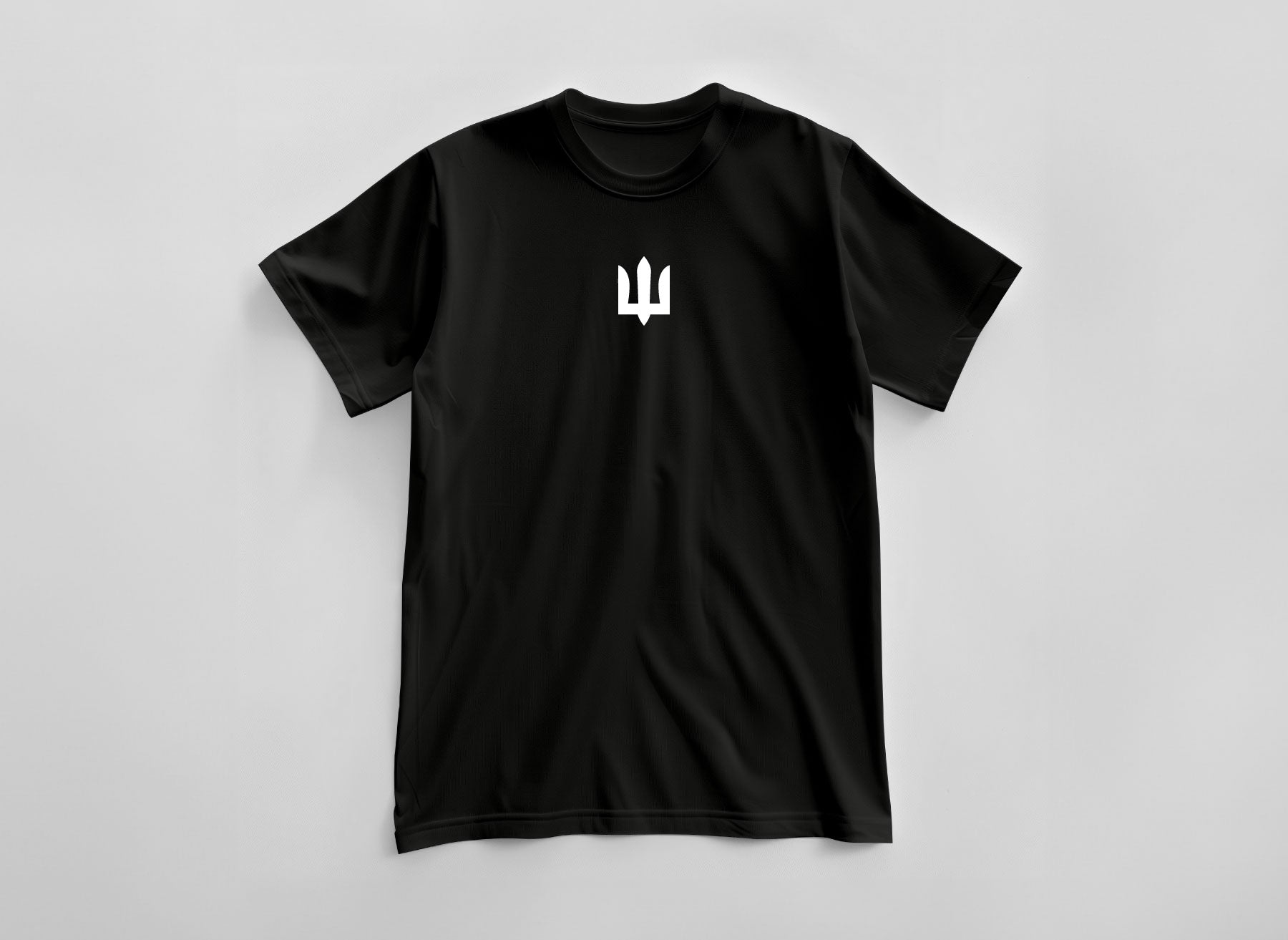 Black T-shirt with a print in the form of the military coat of arms of Ukraine by Azure and Gold