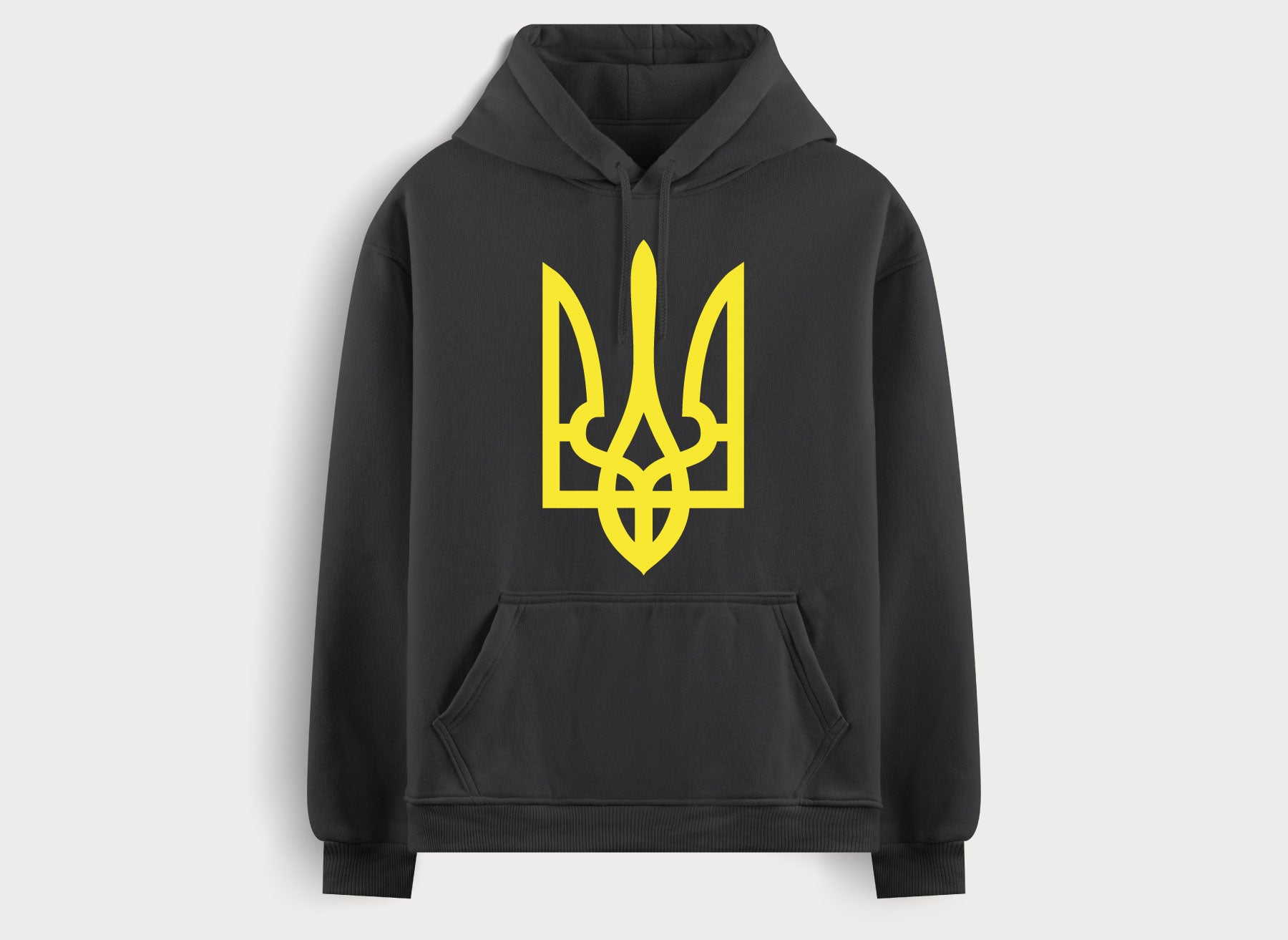 dark gray hoodie with a print in the form of the coat of arms of Ukraine by Azure and Gold