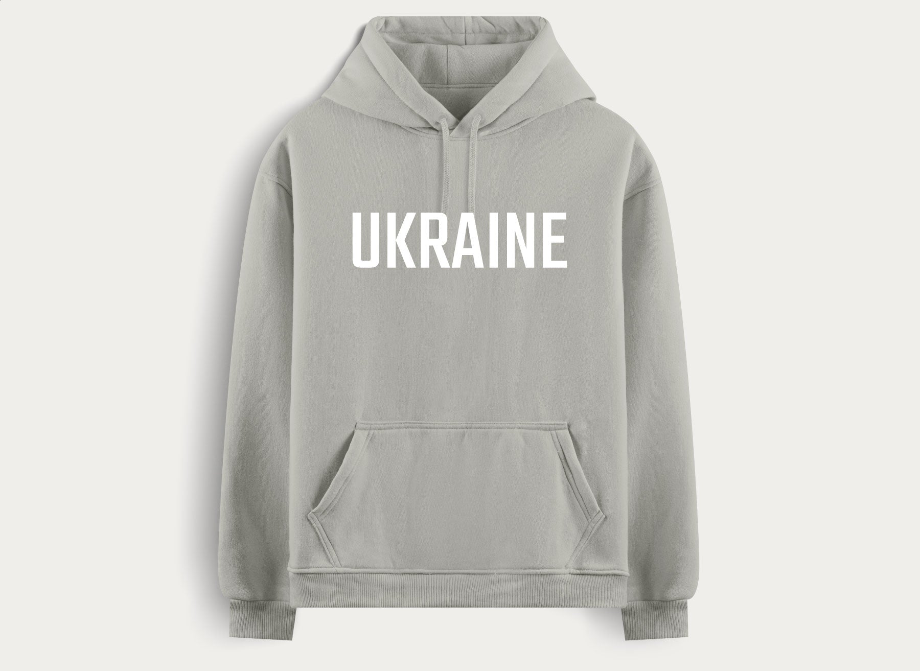  gray oats hoodie with a large print in the form of the word Ukraine by Azure and Gold