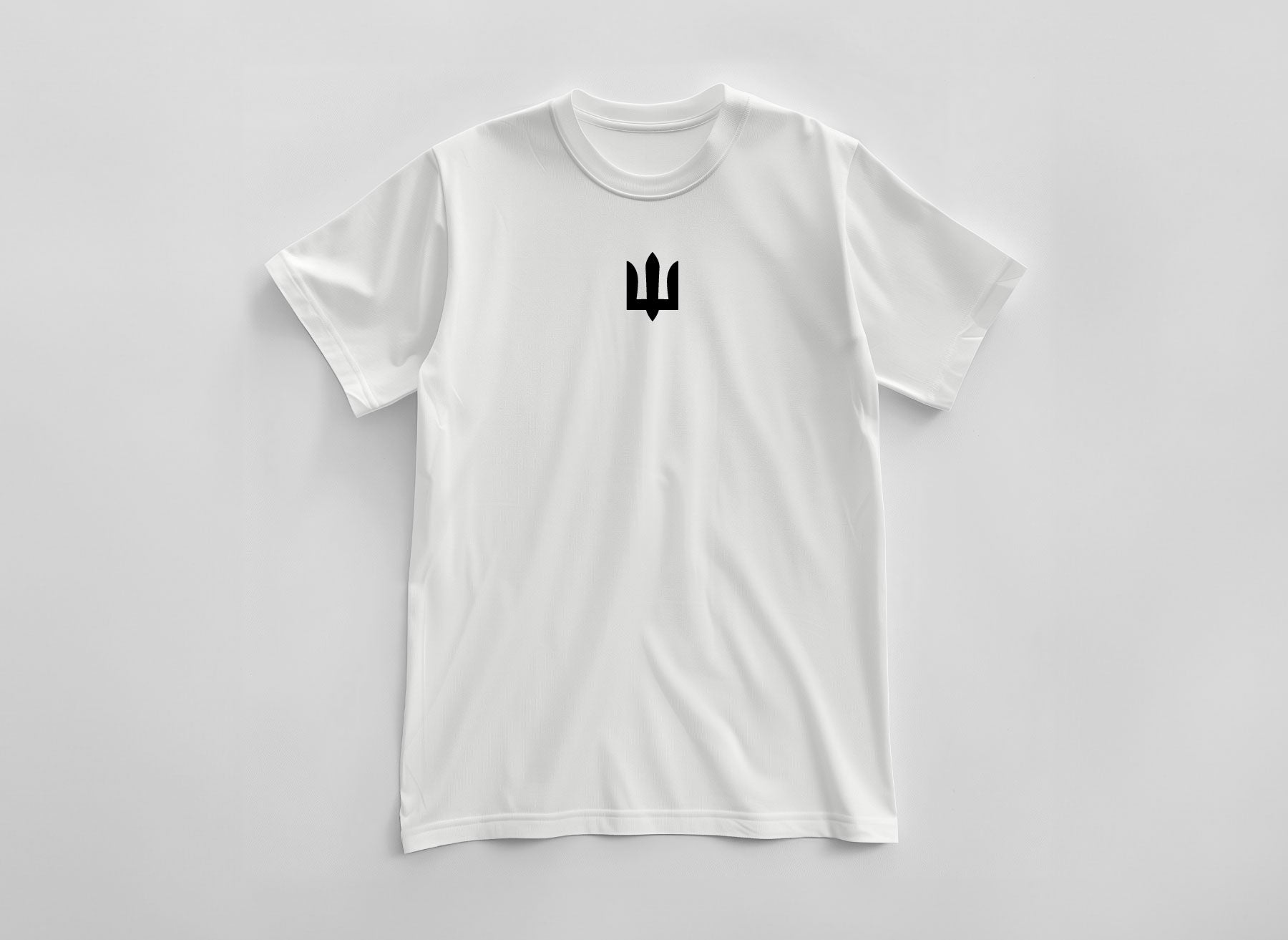 White T-shirt with a  print in the form of the military coat of arms of Ukraine by Azure and Gold