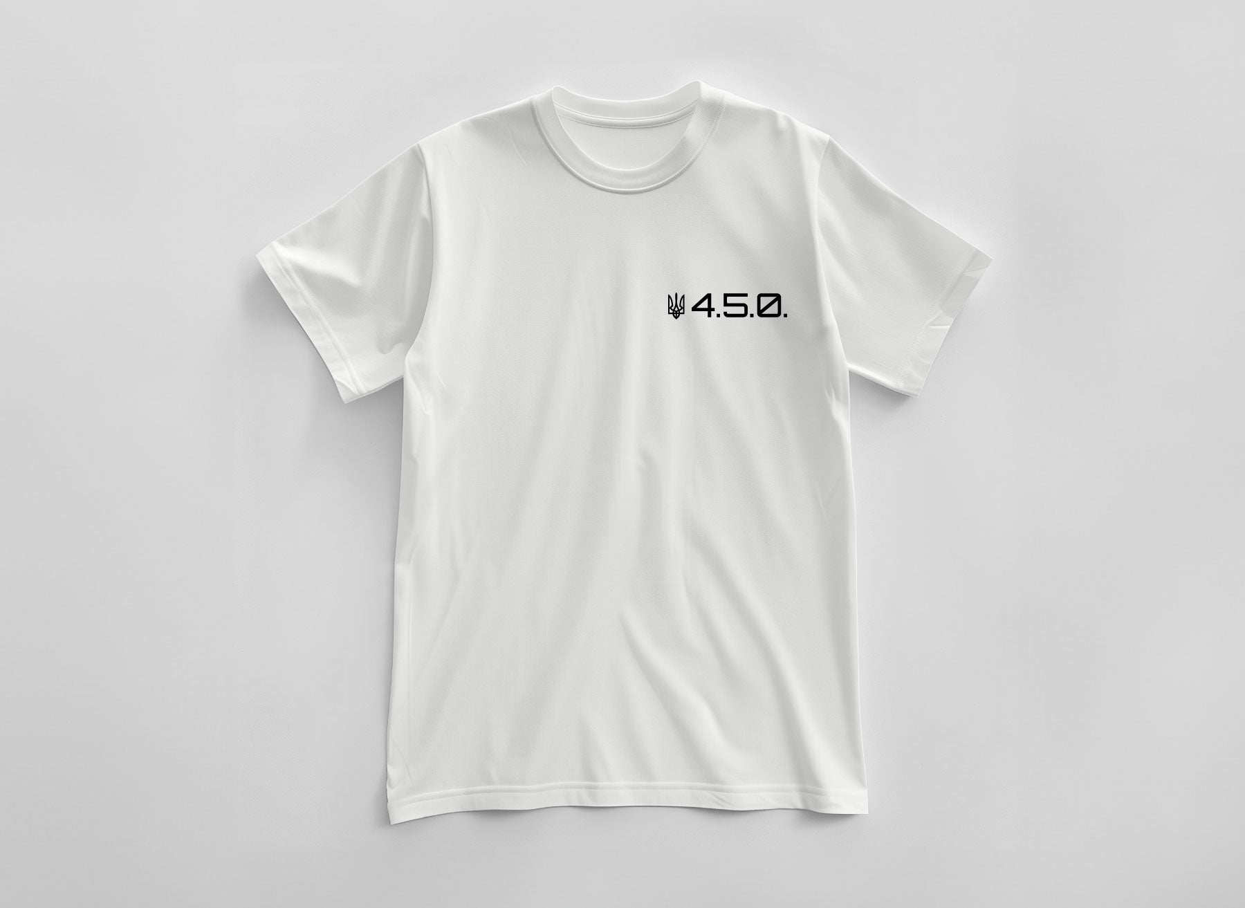 White T-shirt with Ukrainian print in the form of numbers 4.5.0. from Azure and Gold